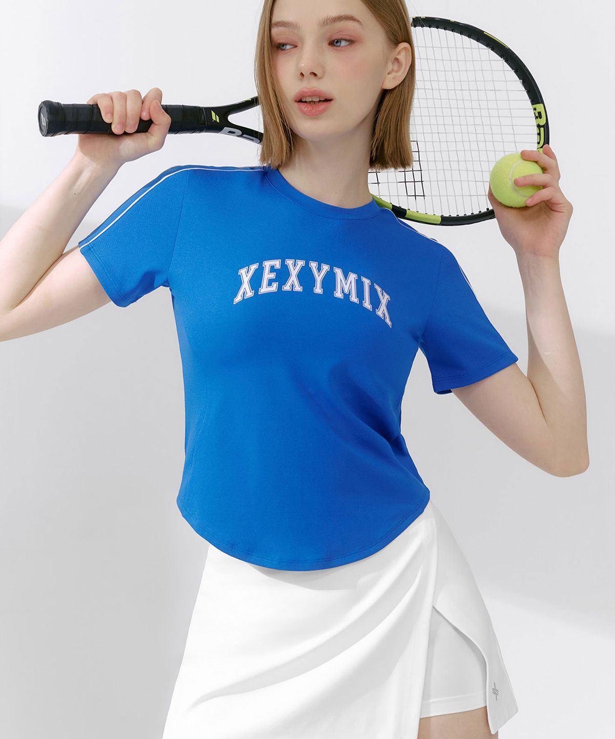 젝시믹스(XEXYMIX) 파이핑 배색 크롭 숏슬리브 XFK2TS1102