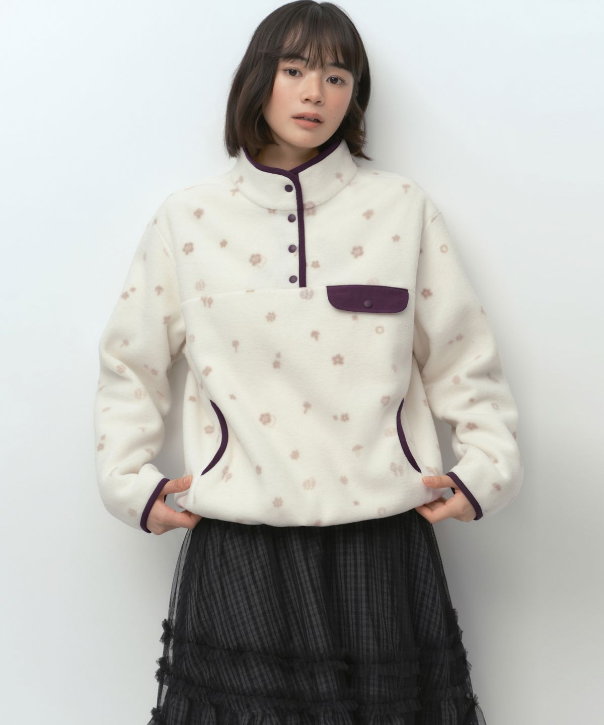 무신사 스탠다드 우먼(MUSINSA STANDARD WOMAN) [오헤시오 컬래버] 폴라 플리스 스냅 풀오버 [아이보리]