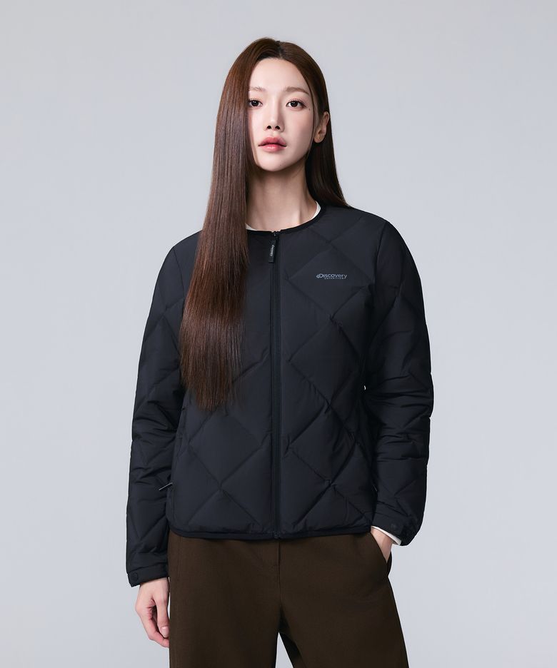 여성 디하스 U넥 튜브 다운 경량패딩 (BLACK)