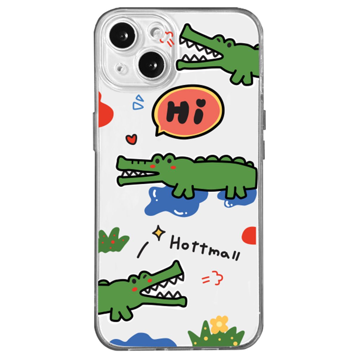 핫티몰(HOTTMALL) Hi 악어 프렌즈 프린팅 투명 TPU 갤럭시 아이폰 풀커버 폰케이스