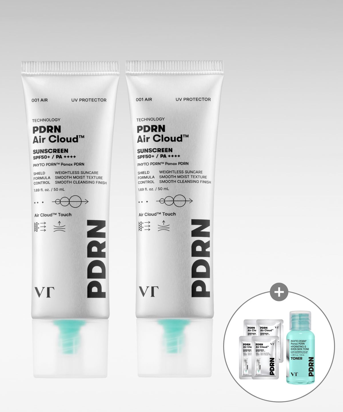 브이티코스메틱(VT COSMETICS) [2SET] VT 피디알엔 에어 클라우드 선스크린 50ml 2개 (+선스크린 2ml 4개,피디알엔 토너 40ml)