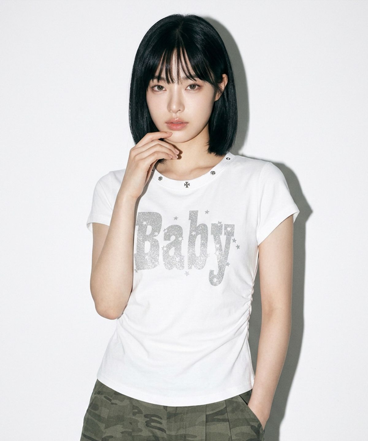 더그린랩(THE GREEN LAB) BABY 스터드 그래픽 셔링 반팔티 [화이트]