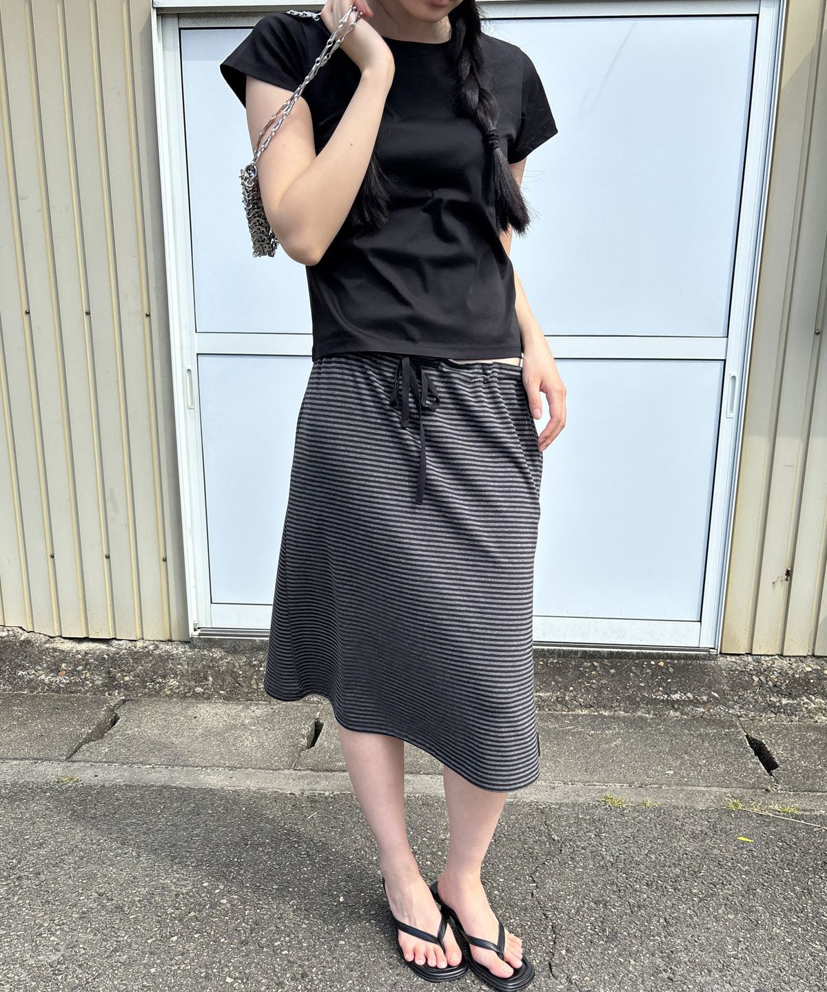 스텝어라운드(STEP AROUND) Soft Jersey Midi Skirt_BLACK