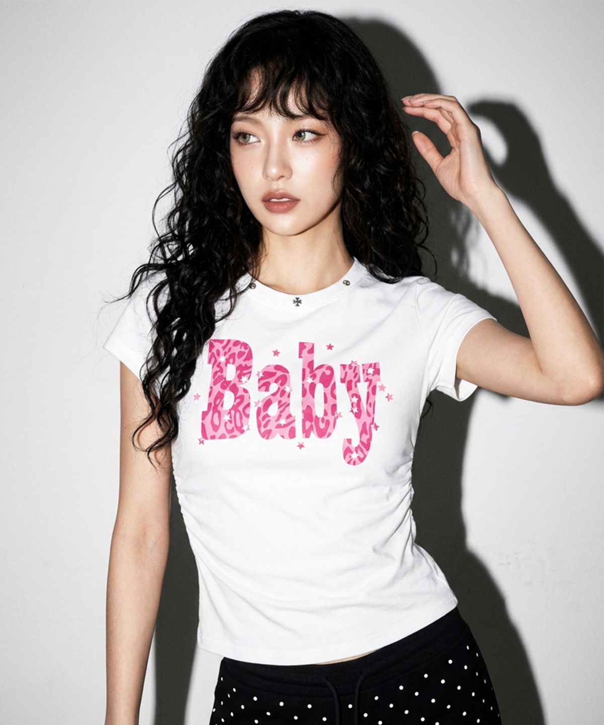 더그린랩(THE GREEN LAB) BABY 스터드 그래픽 셔링 반팔티 [핑크 레오파드]