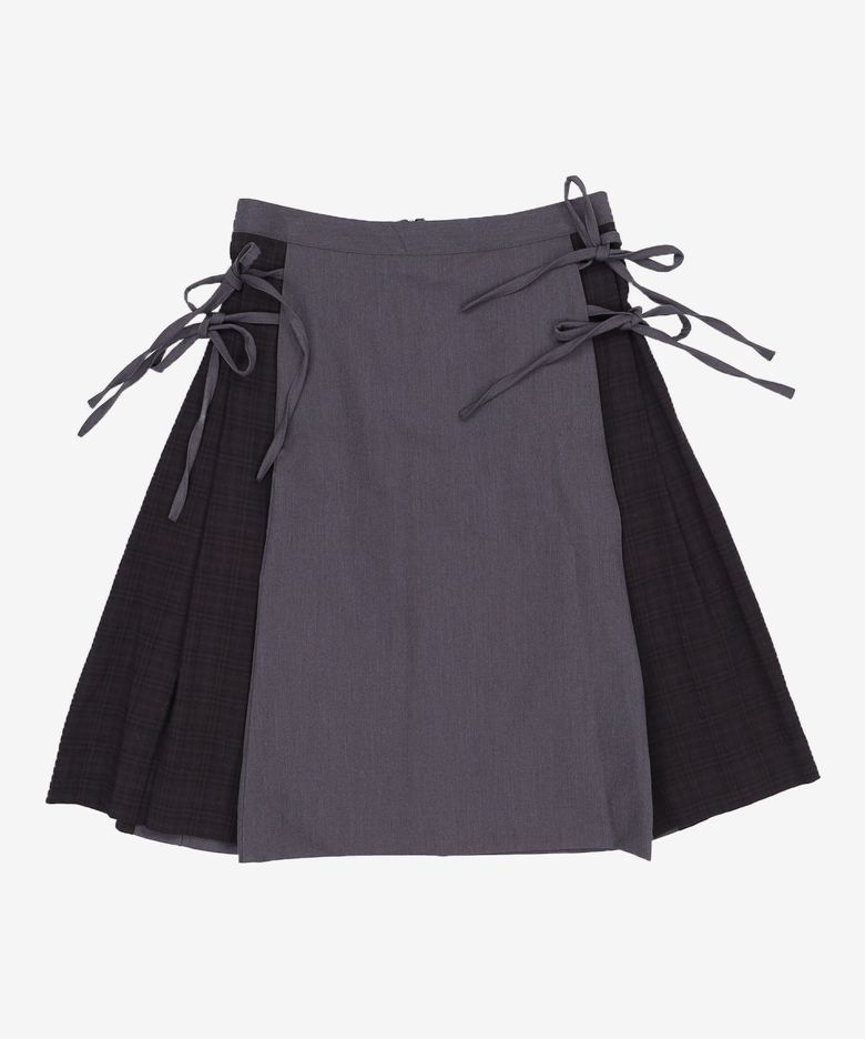 Side bow pleats midi skirt BLACK 1