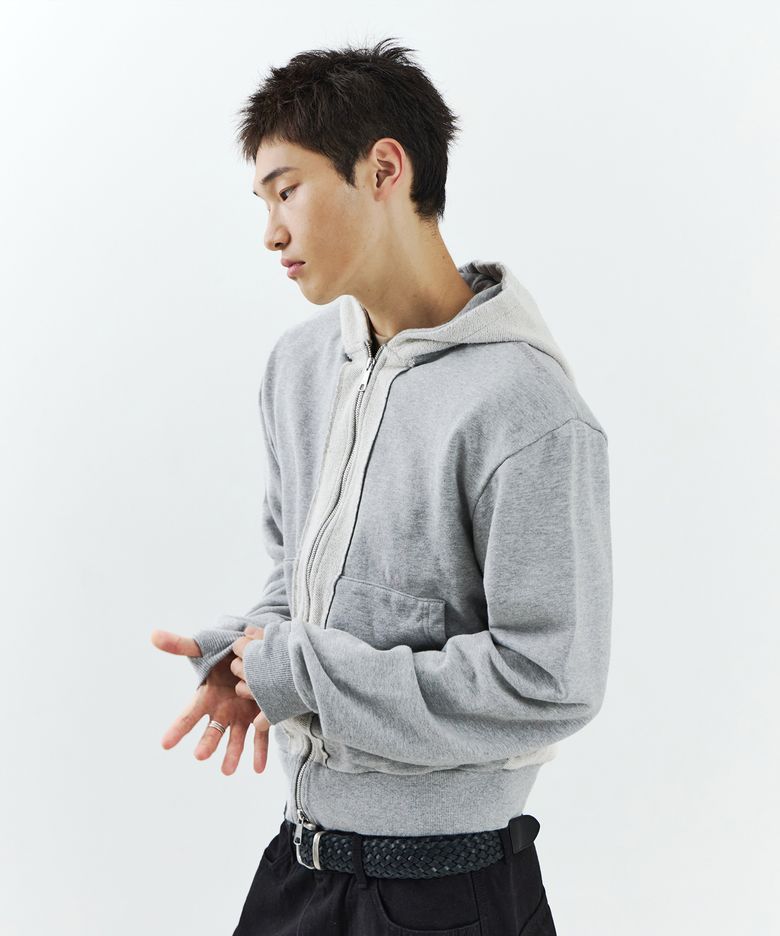Curved Line Hood Zip-Up