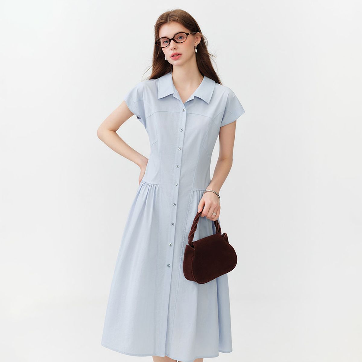 웬스데이딜라잇(WEDNESDAY DELIGHT) WD_Collared button-up midi dress_BLUE