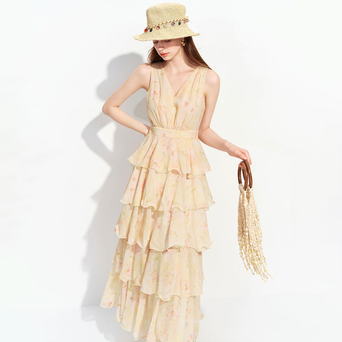 웬스데이딜라잇(WEDNESDAY DELIGHT) WD_Watercolor floral maxi dress_YELLOW