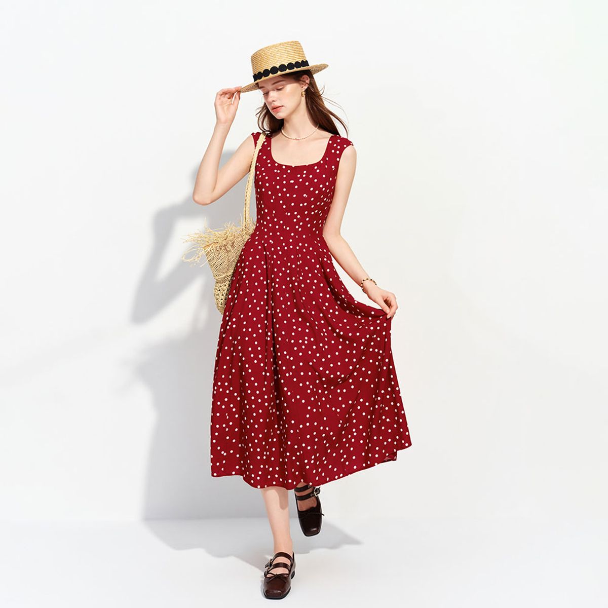 웬스데이딜라잇(WEDNESDAY DELIGHT) WD_Polka dot flare midi dress_RED