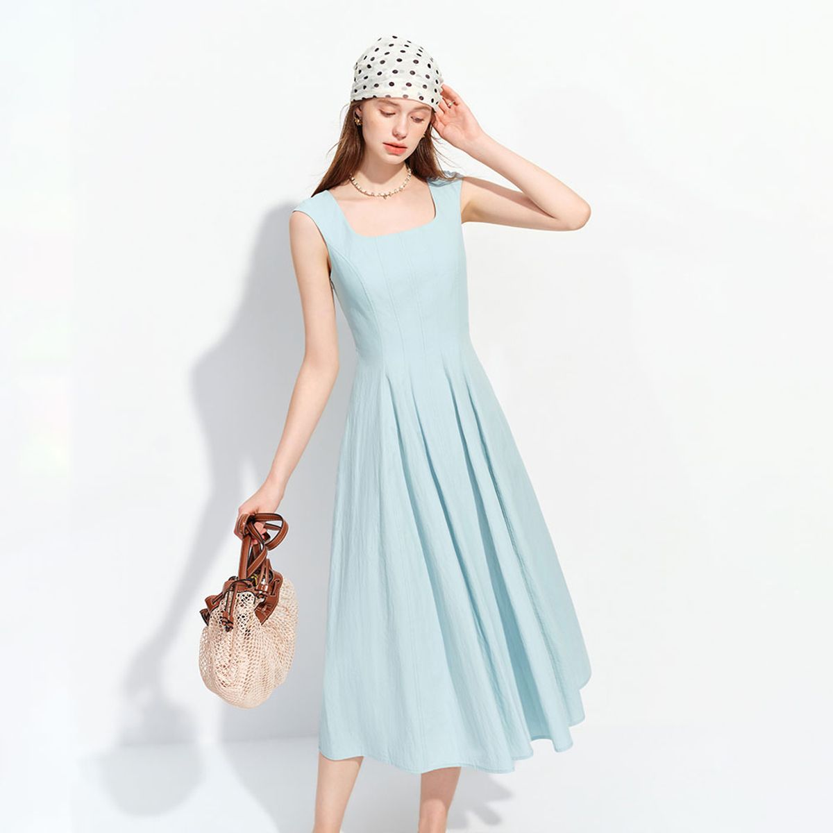 웬스데이딜라잇(WEDNESDAY DELIGHT) WD_Square neck flare midi dress_BLUE