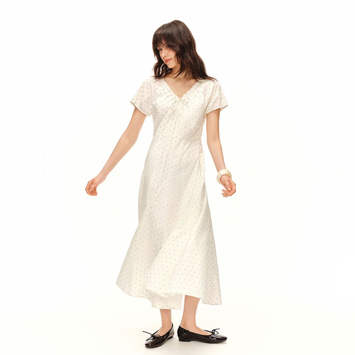 에이앤레이(AEIREI) AR_Dot drawstring v-neck dress