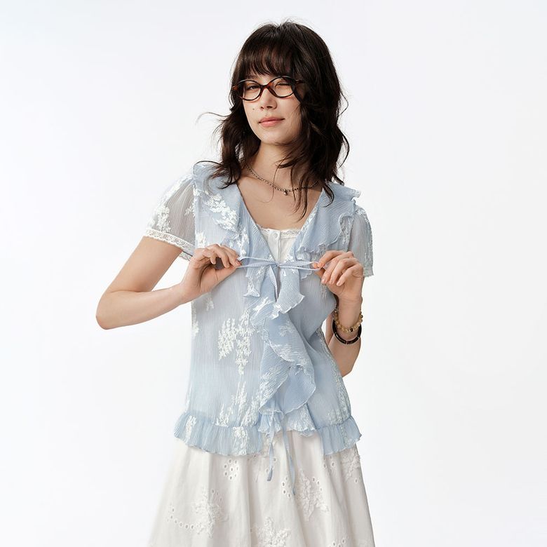 AR_Embroidery frill ribbon blouse_2color
