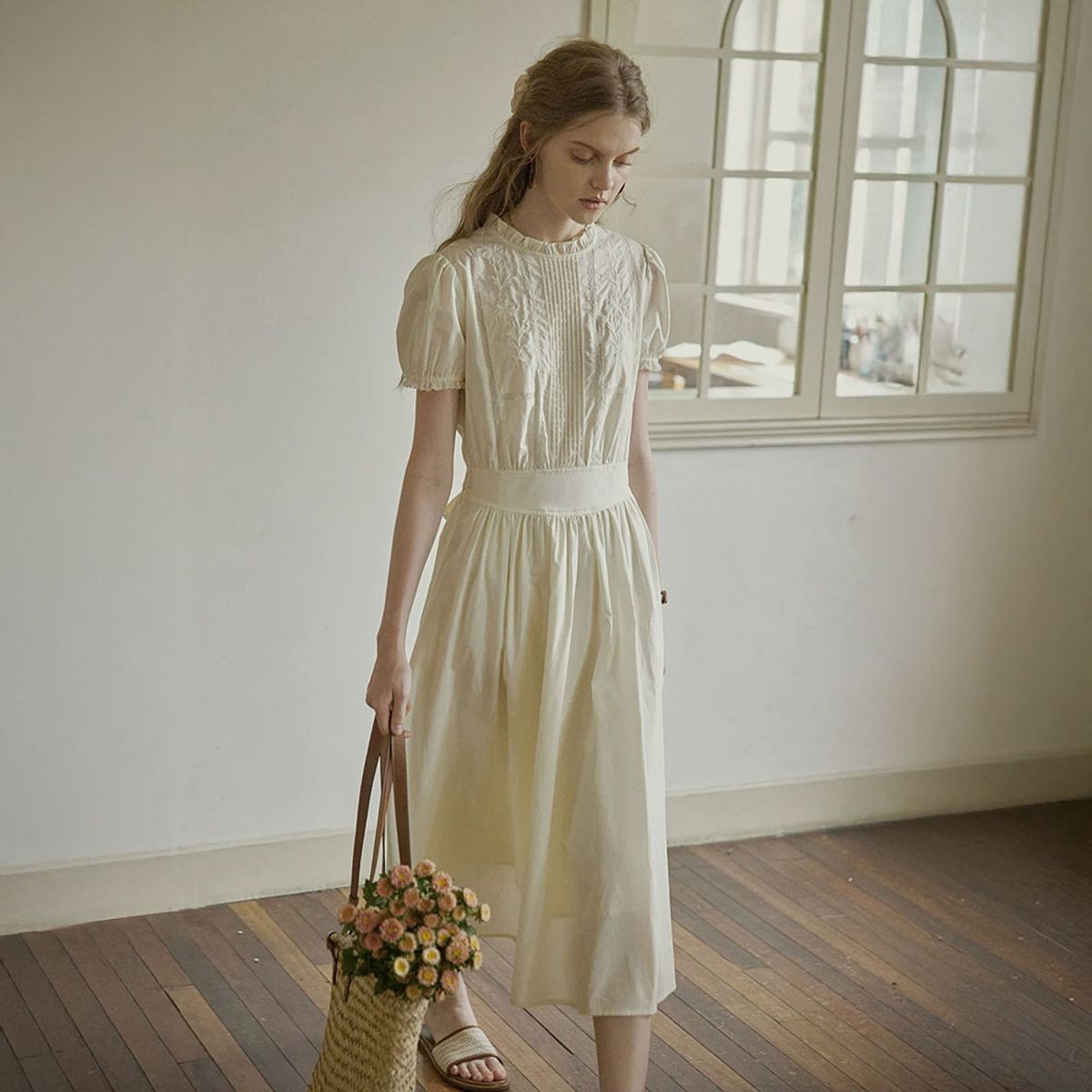 프라우드 마리(PROUD MARY) PM_Lace trim embroidery pleated dress