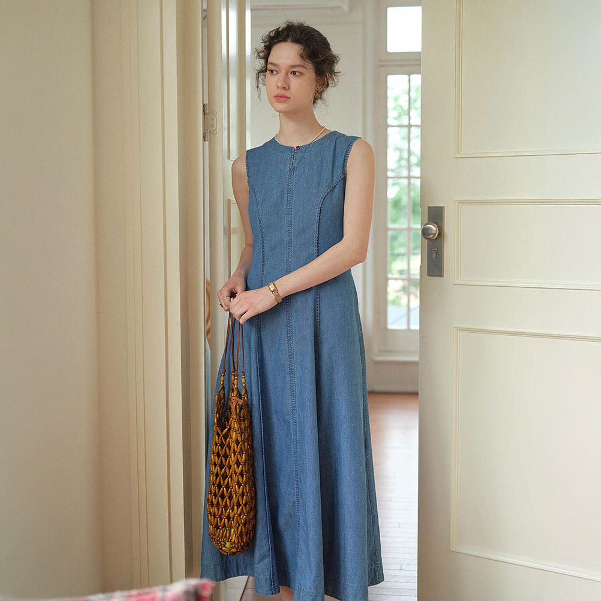 심플레트로(SIMPLE RETRO) SR_Faux denim tank dress