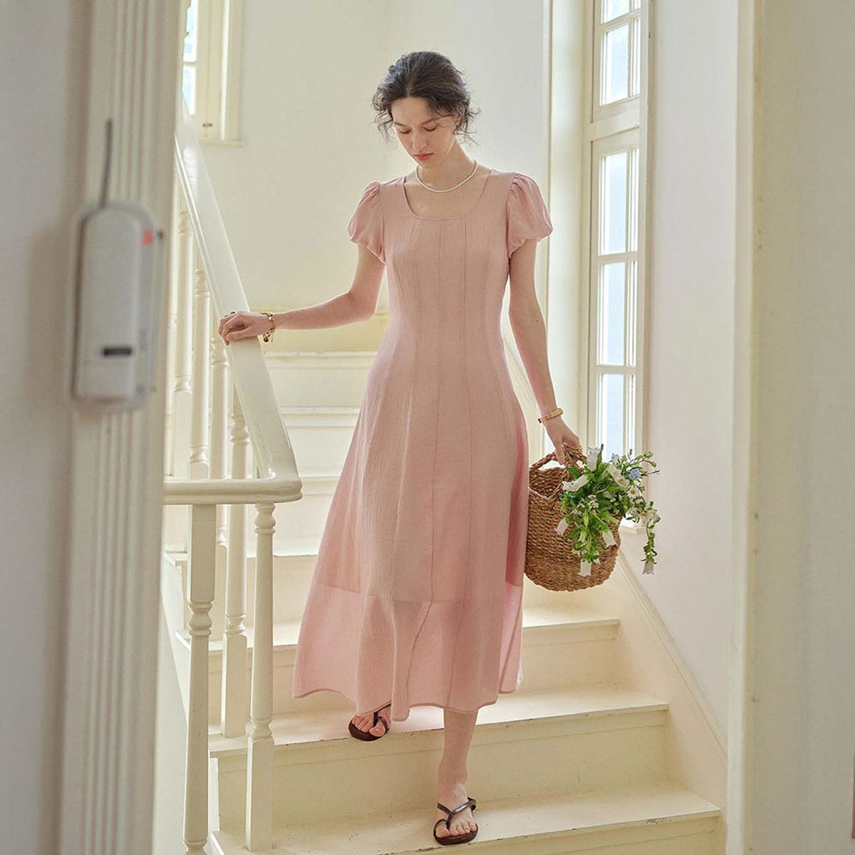 심플레트로(SIMPLE RETRO) SR_Split square neck dress