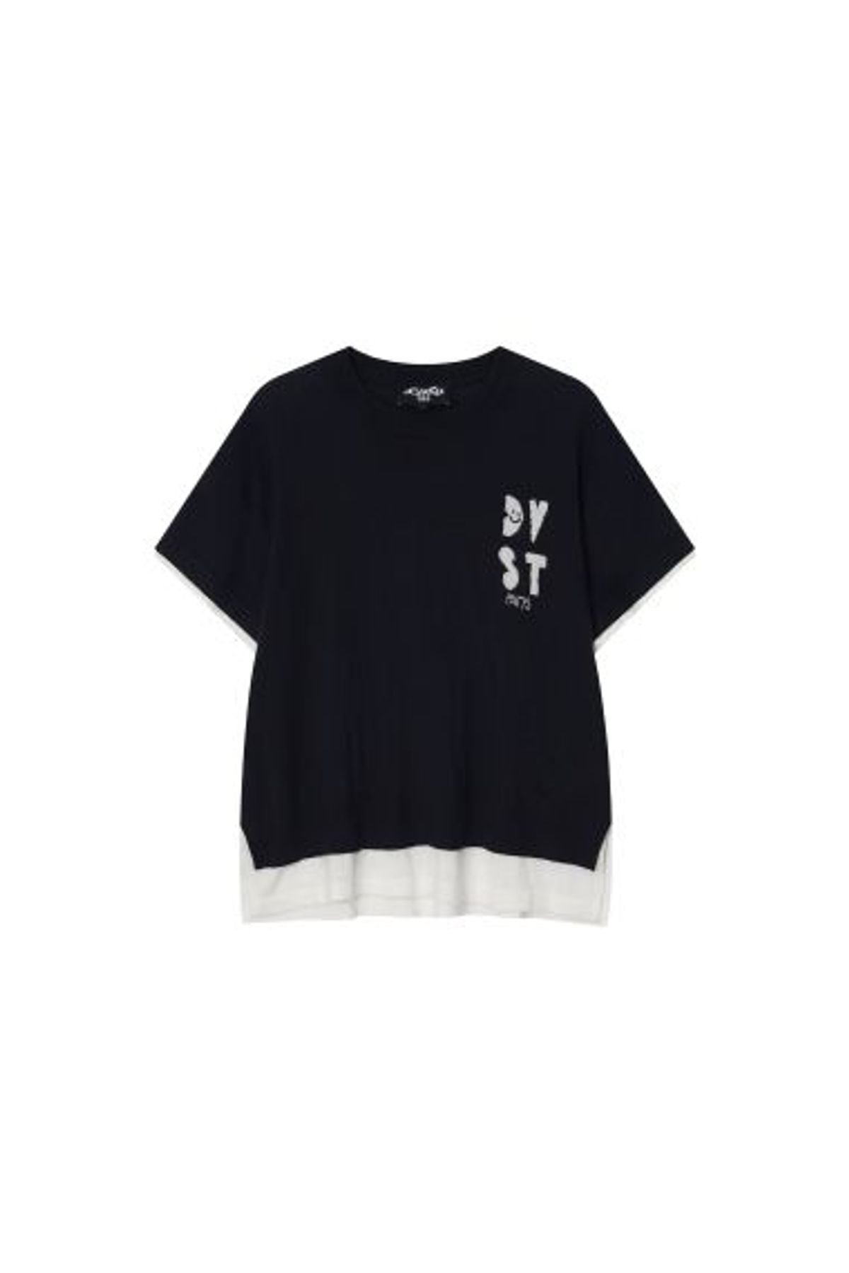 데바스테(DEVASTEE) 로고 자카드 레이어드 반팔 니트 (ESFDVKT07BLK)