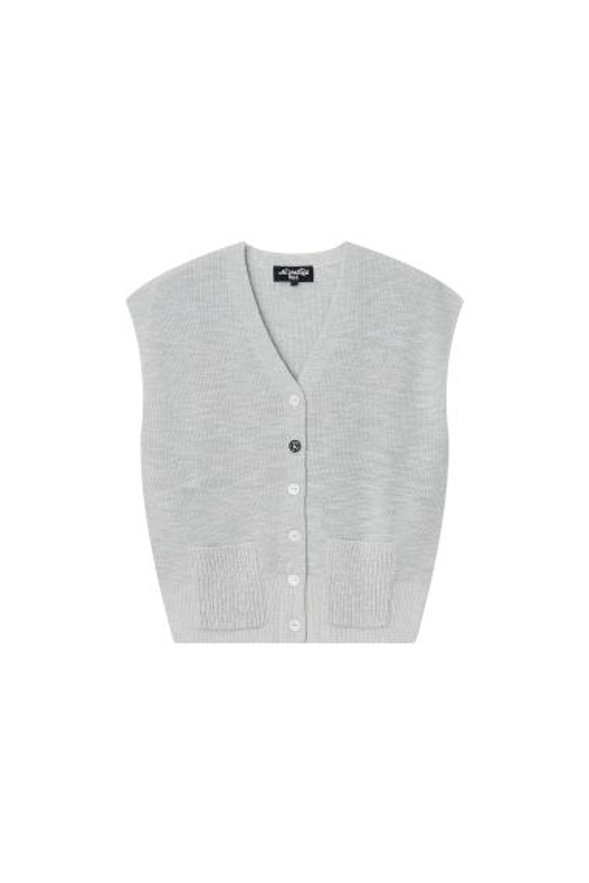 데바스테(DEVASTEE) V NECK 포인트 버튼다운 프렌치 슬리브 니트 베스트 (ESFDVVE07LGY)