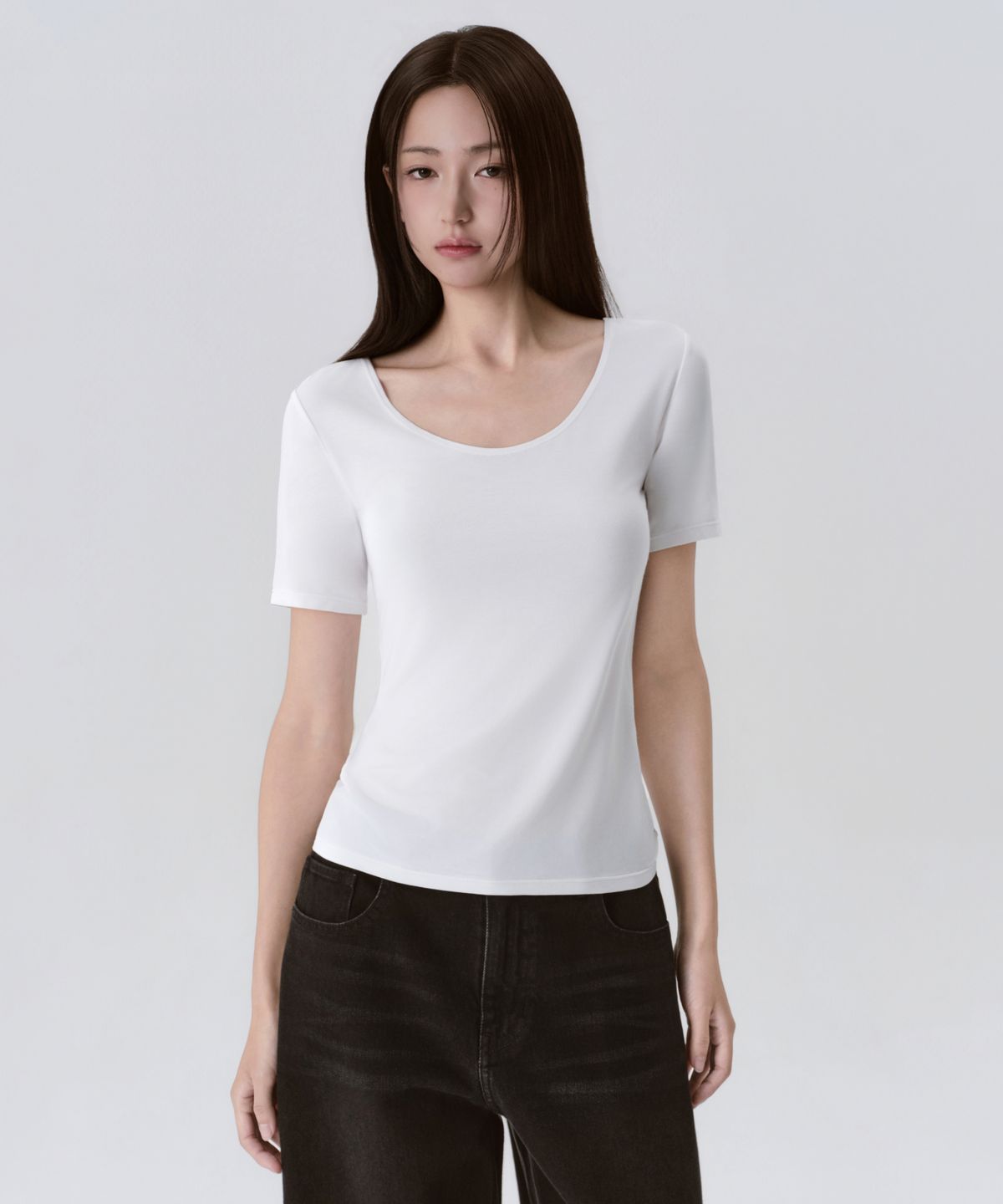 무신사 스탠다드 우먼(MUSINSA STANDARD WOMAN) [힛탠다드] 우먼즈 스쿱 넥 반소매 언더셔츠 [화이트]