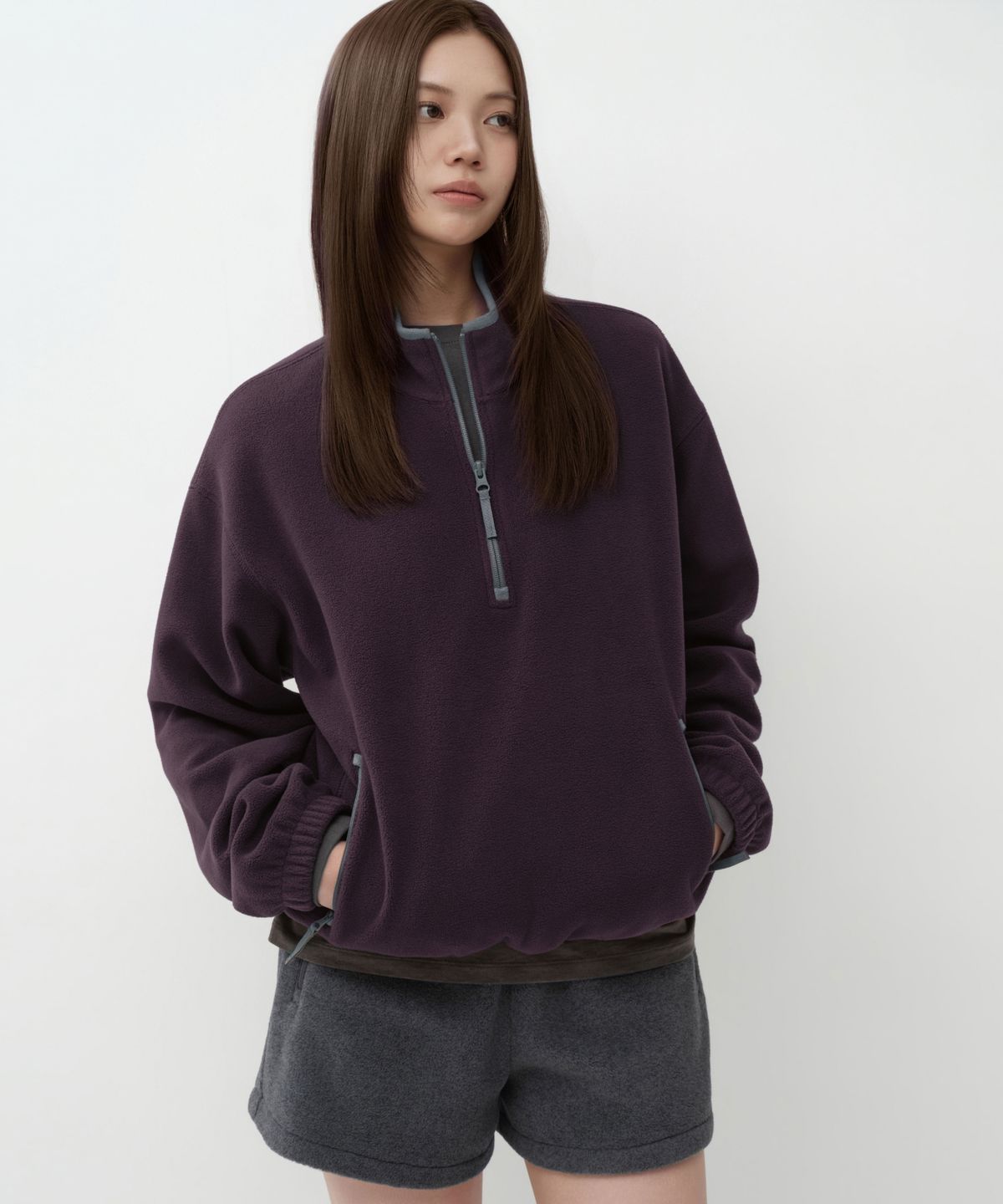 무신사 스탠다드 우먼(MUSINSA STANDARD WOMAN) 우먼즈 폴라 플리스 쿼터 집업 [플럼]