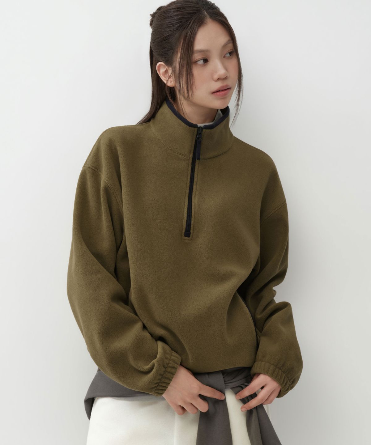 무신사 스탠다드 우먼(MUSINSA STANDARD WOMAN) 우먼즈 폴라 플리스 쿼터 집업 [올리브]