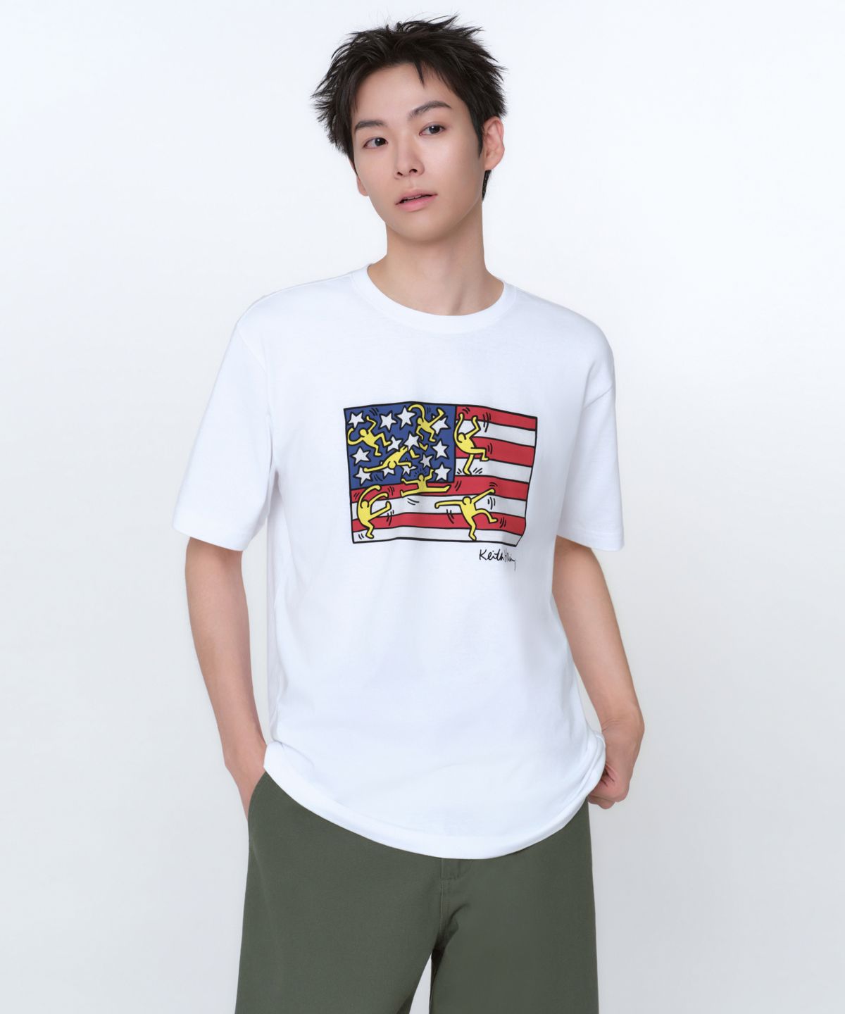 무신사 스탠다드(MUSINSA STANDARD) [키스 해링 컬렉션] American Flag 티셔츠 [화이트]