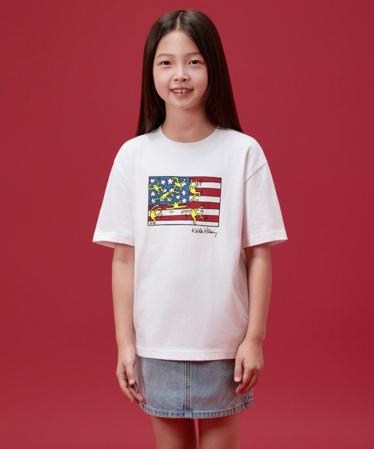 무신사 스탠다드 키즈(MUSINSA STANDARD KIDS) [키스 해링 컬렉션] American Flag 티셔츠 [화이트]