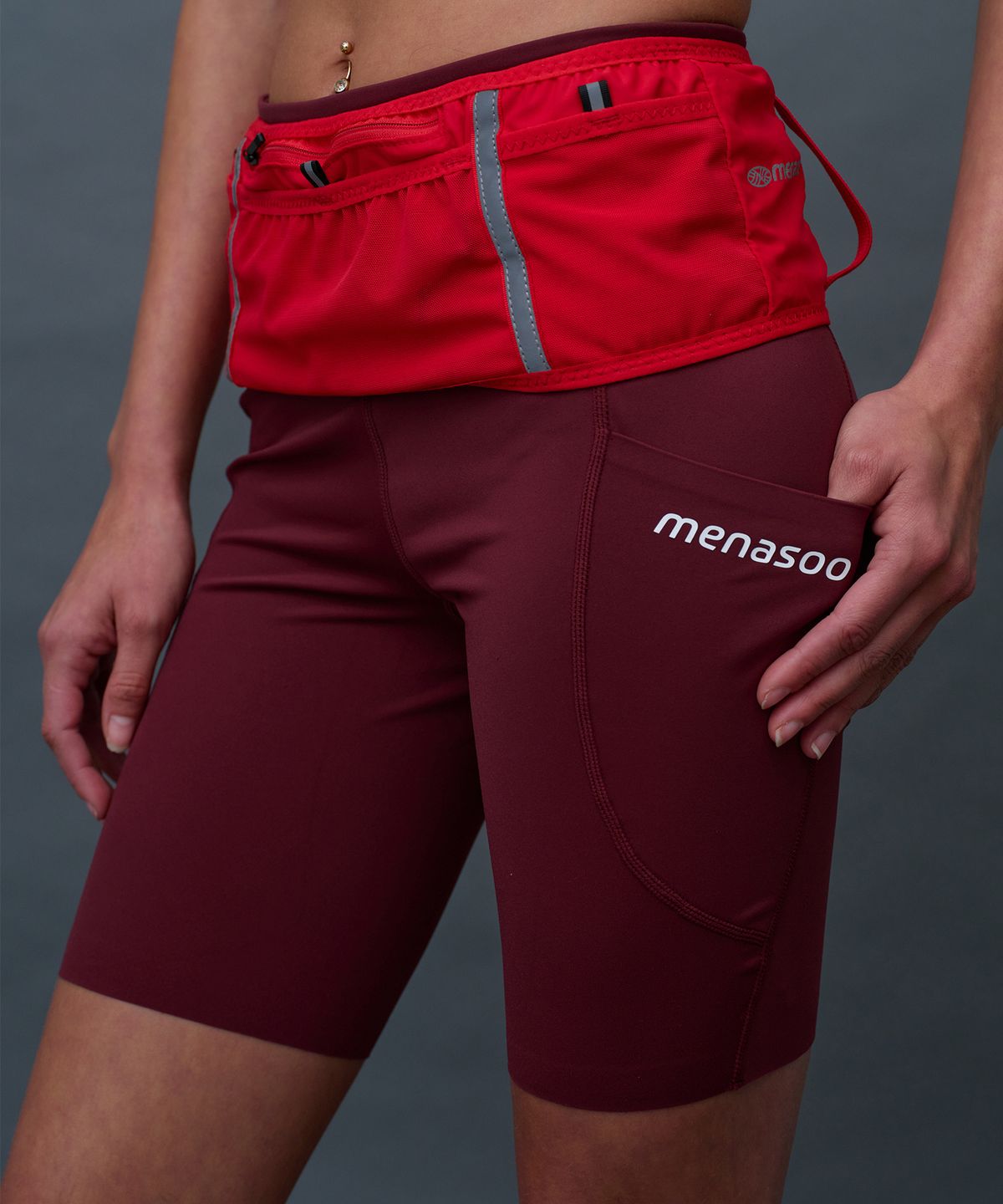 미나수(MENASOO) Line 5 Leggings Shorts_Burgundy