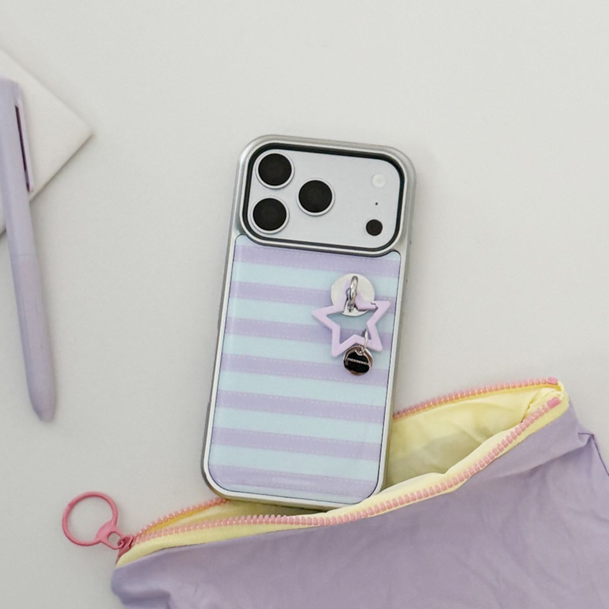더나인몰(THE NINEMALL) [set] stitch color stripe [실버 범퍼케이스+태그홀더+star color ring 키링]