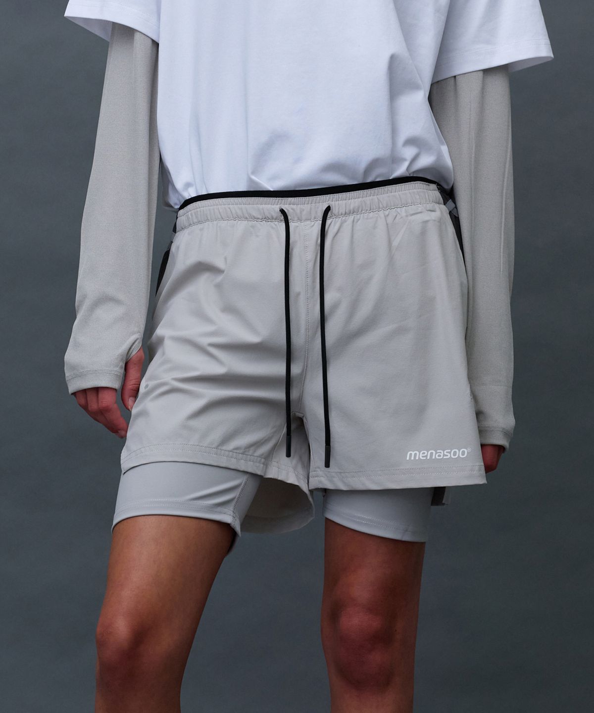 미나수(MENASOO) Unisex Multi Sport Two In One Running Shorts_Gray