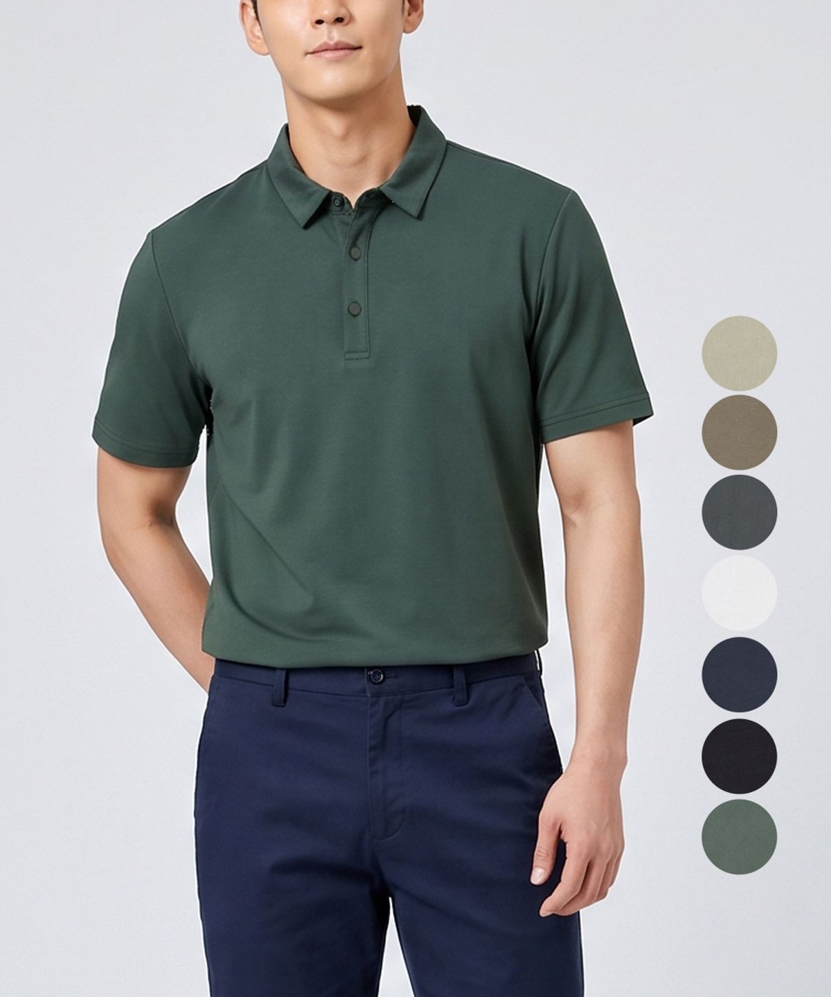 김영주 골프(KIM YOUNG JOO GOLF) 여름 쿨샤인 코튼 버튼 카라 경량 남성 골프 반팔 티셔츠 KQMMTS40