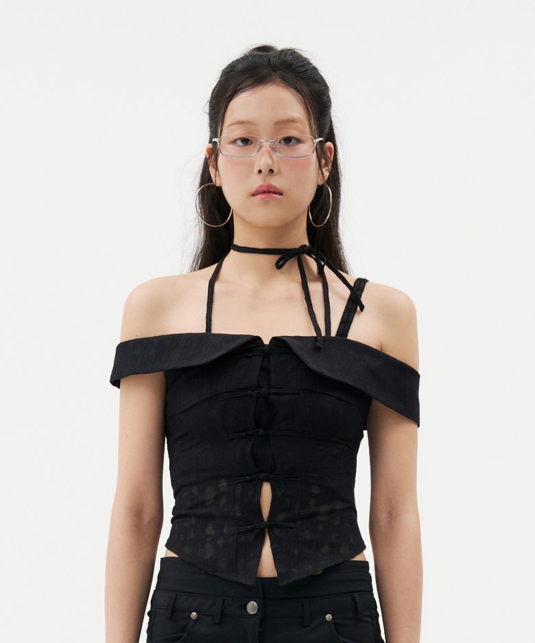 Qipao Open Collar Shirt / 치파오 오픈 카라 셔츠 [Black]