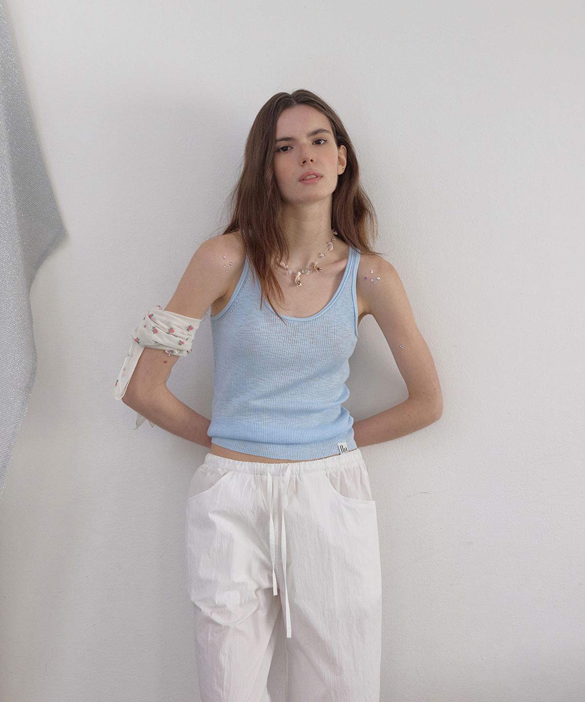 어패럴아카이브(APPAREL ARCHIVE) Halo layered knit sleeveless - Skyblue