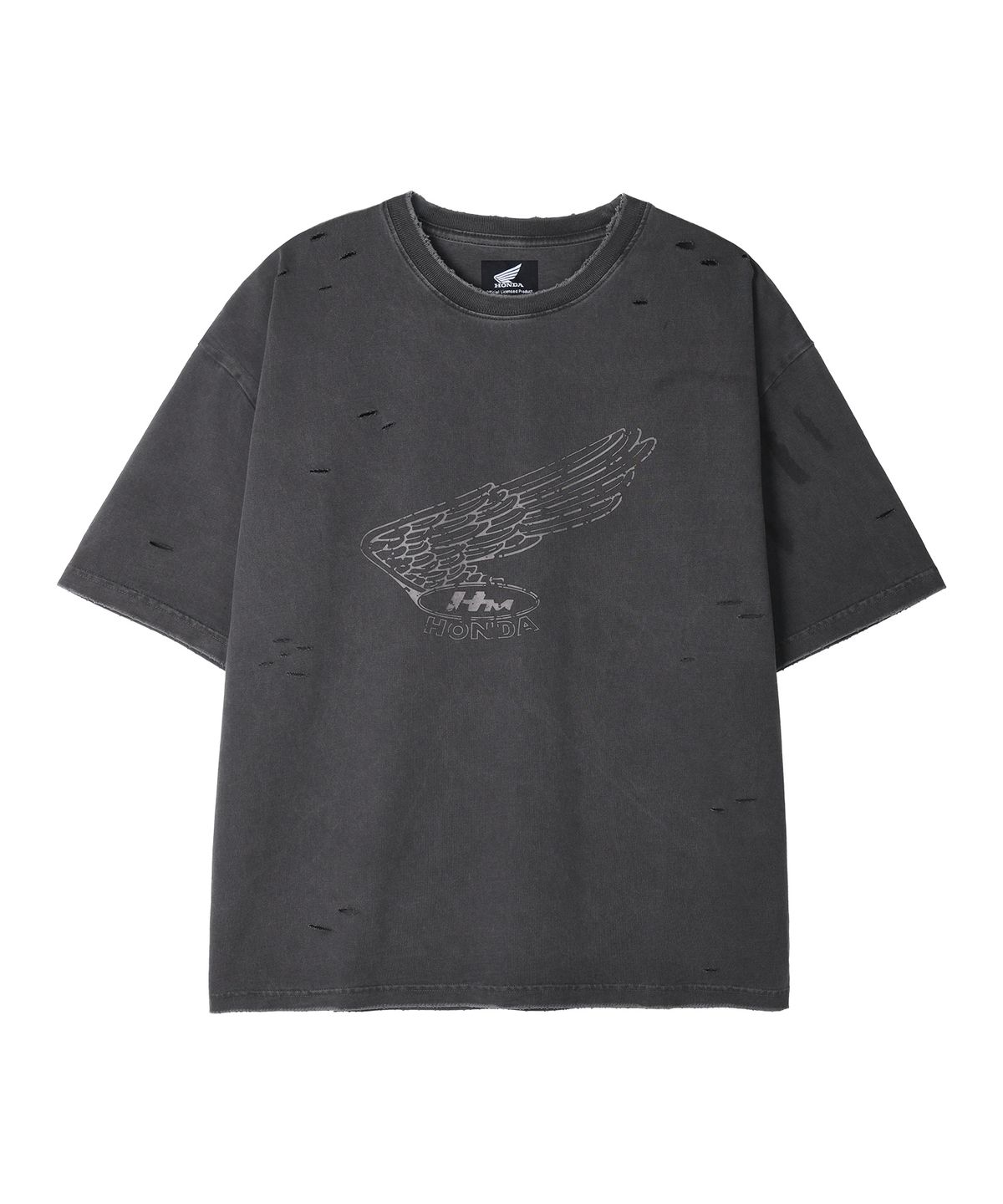 핍스 모터사이클(PHYPS MOTORCYCLE) Pigment Demage Single Logo Half T-Shirts Charcoal