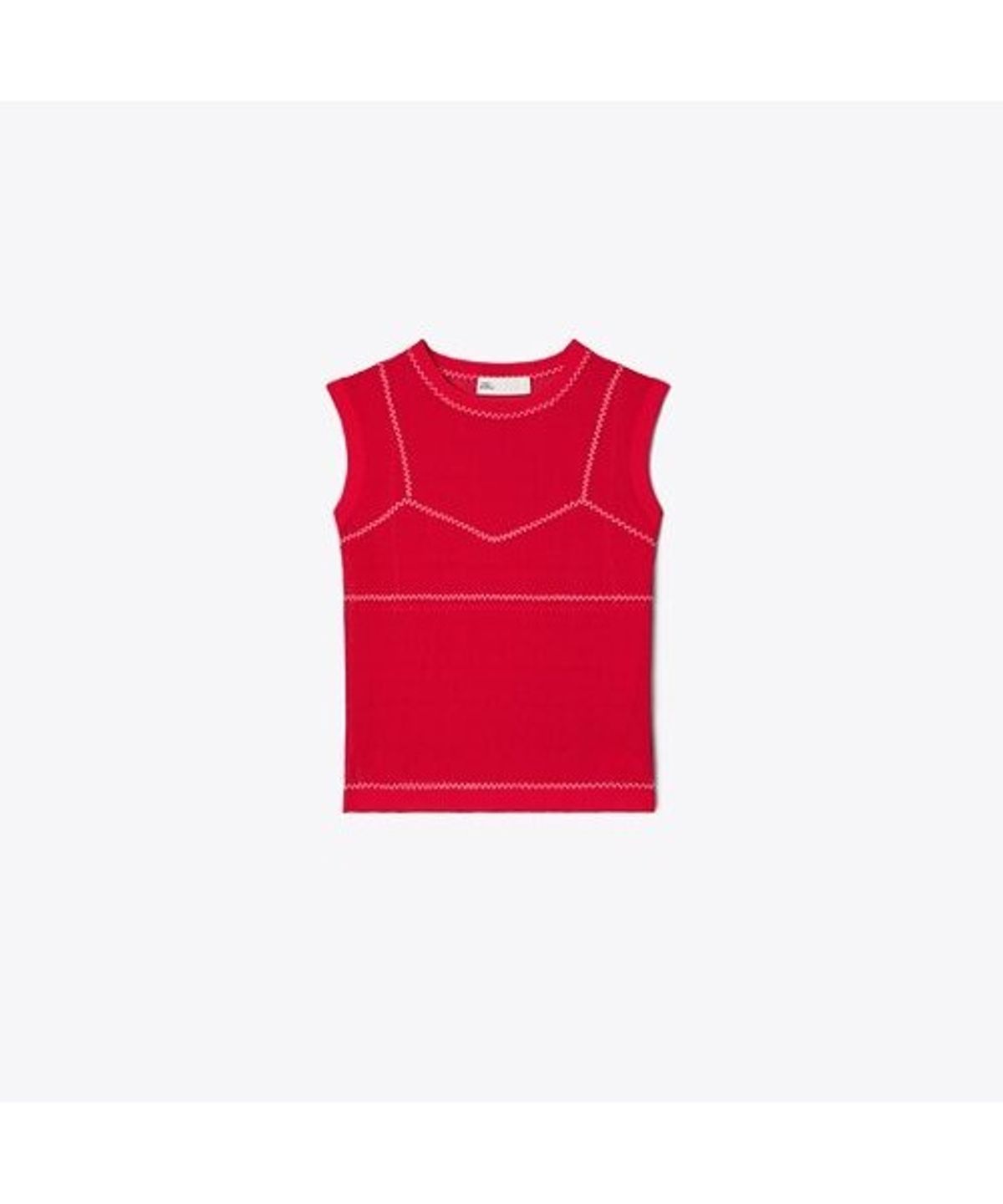 토리버치(TORYBURCH) 코튼 앤 나일론 메쉬 탑 - 브라이트 레드 / 화이트