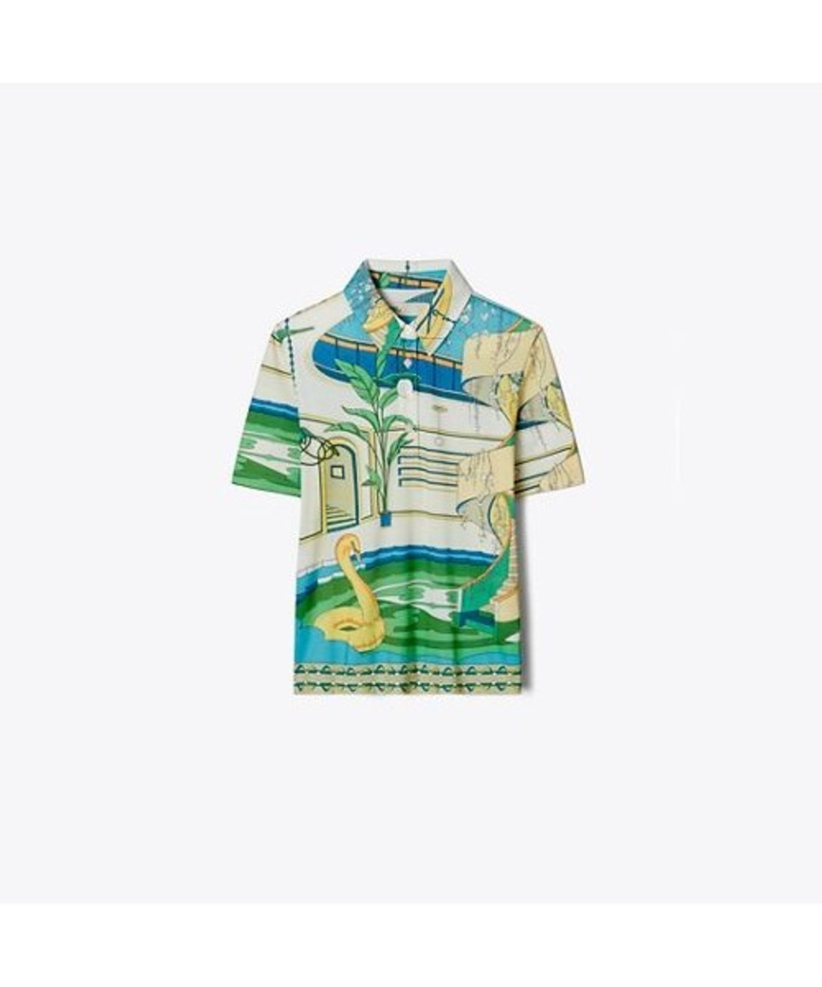 토리버치(TORYBURCH) 프린티드 코튼 폴로 - 더 풀 블루