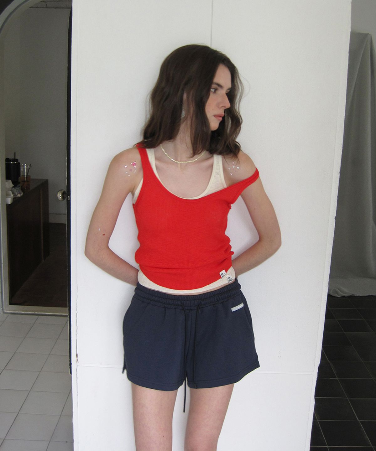 어패럴아카이브(APPAREL ARCHIVE) Halo layered knit sleeveless - Red