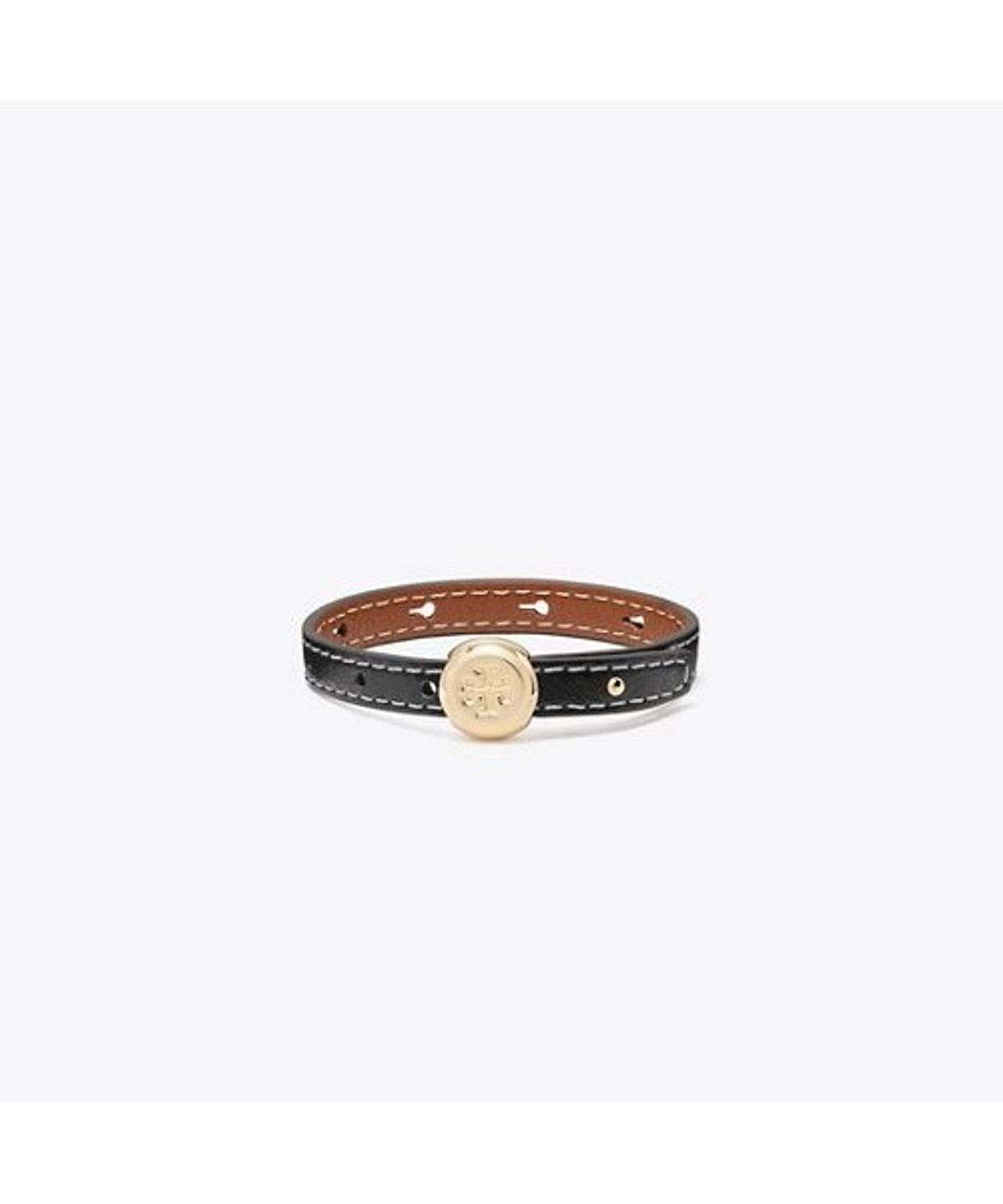 토리버치(TORYBURCH) 아이콘 레더 브레이슬릿 - 라이트 브라스 / 블랙