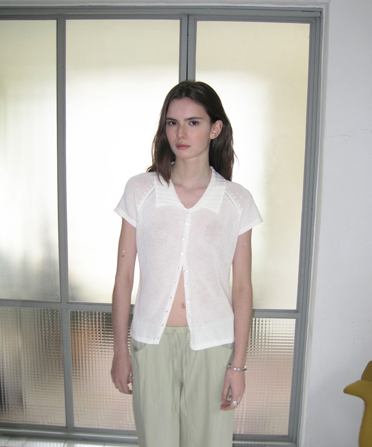 어패럴아카이브(APPAREL ARCHIVE) Haze half-sleeve cardigan - Ivory
