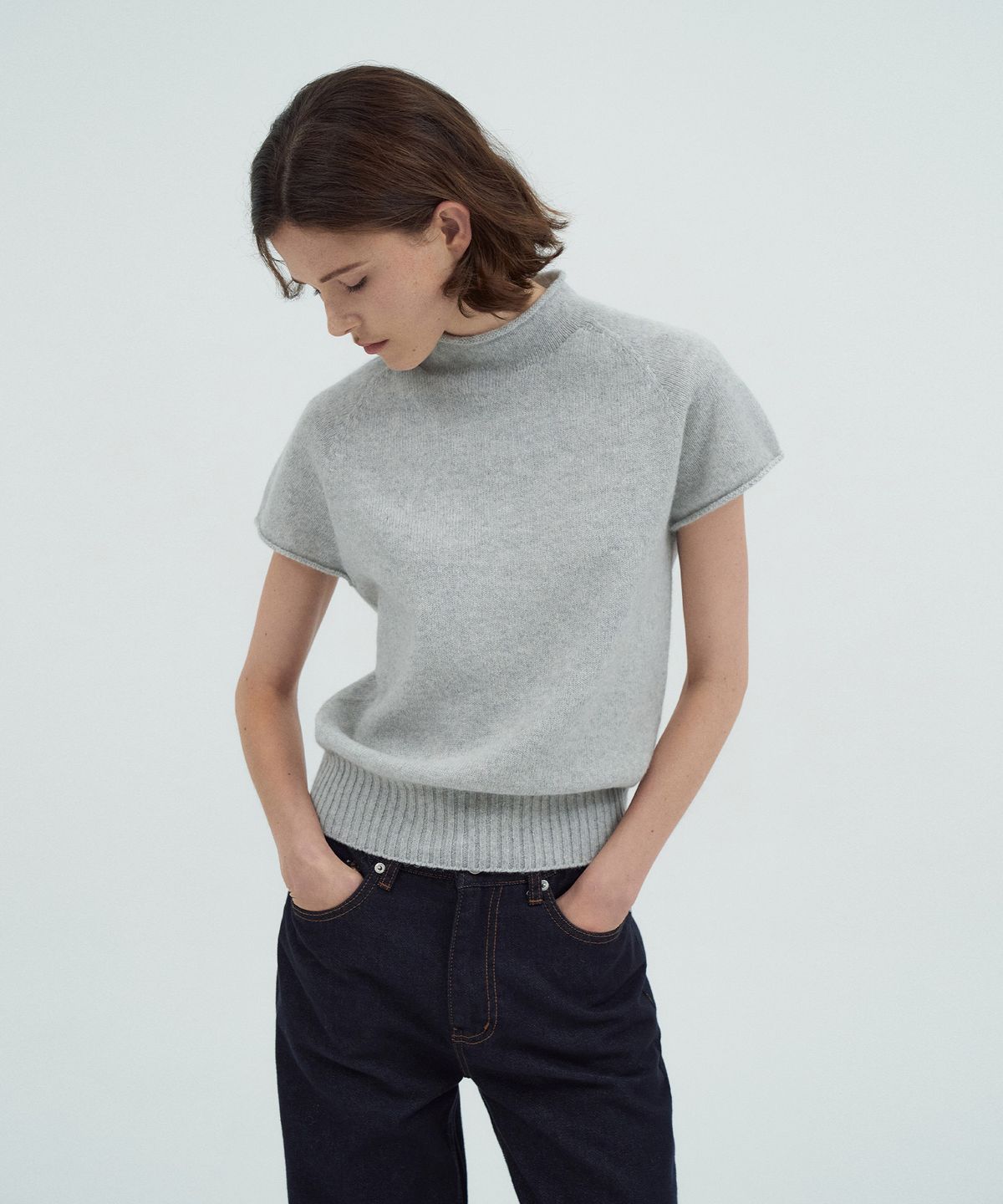 라메레이(LAMEREI) Holgament High Neck Cap Sleeve Knit Top[LMBEAUKN286]-3color
