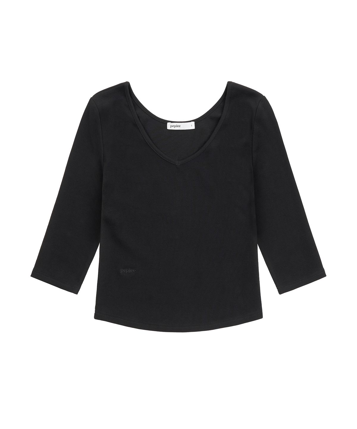 페플리(PEPLEE) V-Neck 3/4 Sleeve Tee (Black)
