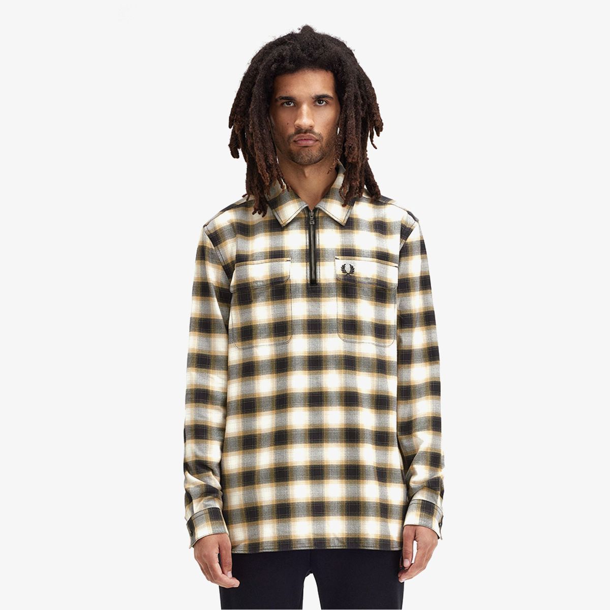 프레드페리(FRED PERRY) [Sport] 하프 집 체크 셔츠 - 에크루 AFPM2438513-560
