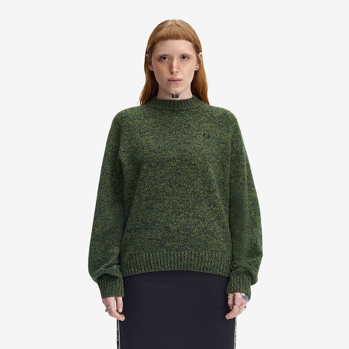 프레드페리(FRED PERRY) [Womens] 트위스트 말 모크 넥 니트 - 테니스볼 옐로우/다크페트롤/블랙 AFPF2531133-72A