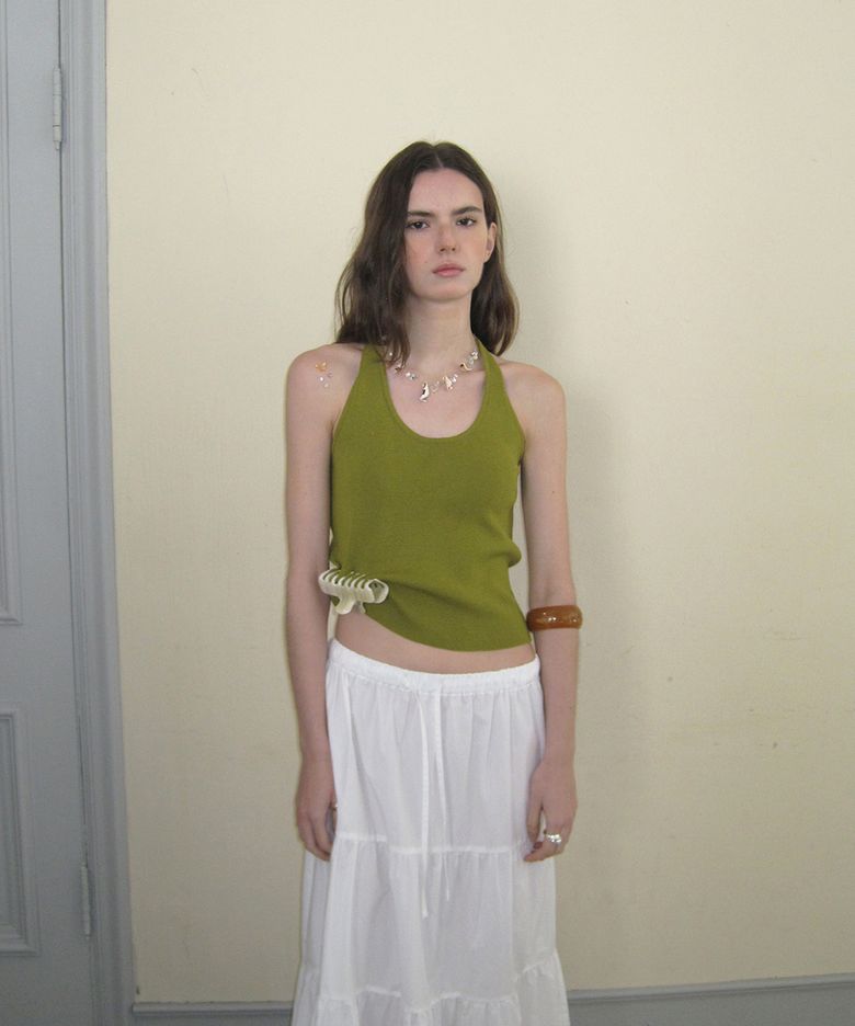 Ecru halter layered sleeveless - Olive