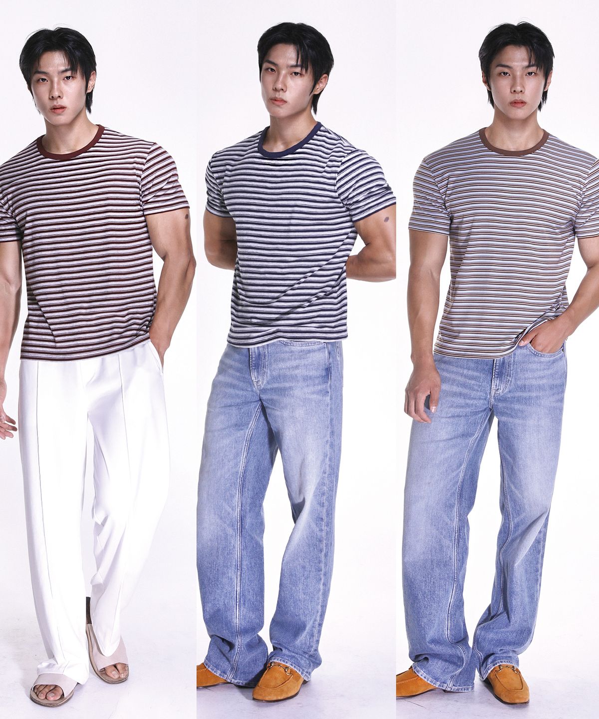 알브이디(RVD) 크롭 스트라이프 모달 머슬핏 링거티 (3PACK)