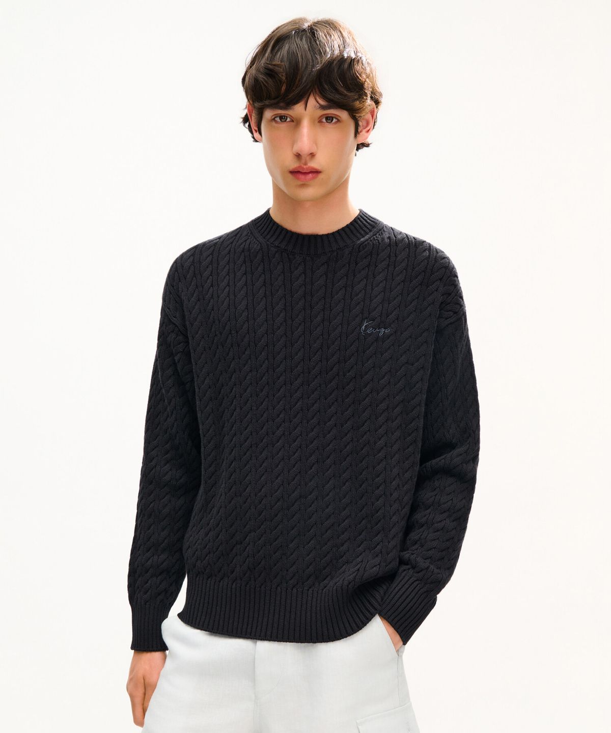겐조(KENZO) 유니섹스 겐조 시그니처 케이블 니트_K263AUK402BKX