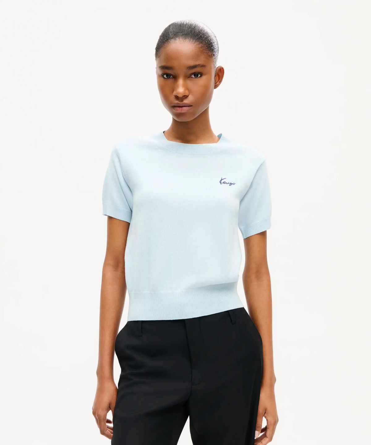 겐조(KENZO) 여성 RWS 겐조 시그니처 메리노 풀오버 반팔 탑_K263AW3401LBX