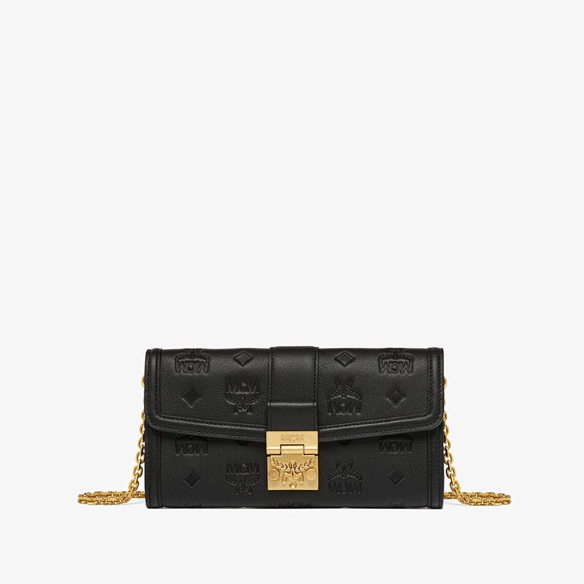 엠씨엠(MCM) Tracy 엠보스드 모노그램 레더 체인 지갑 MYLESXT01BK001