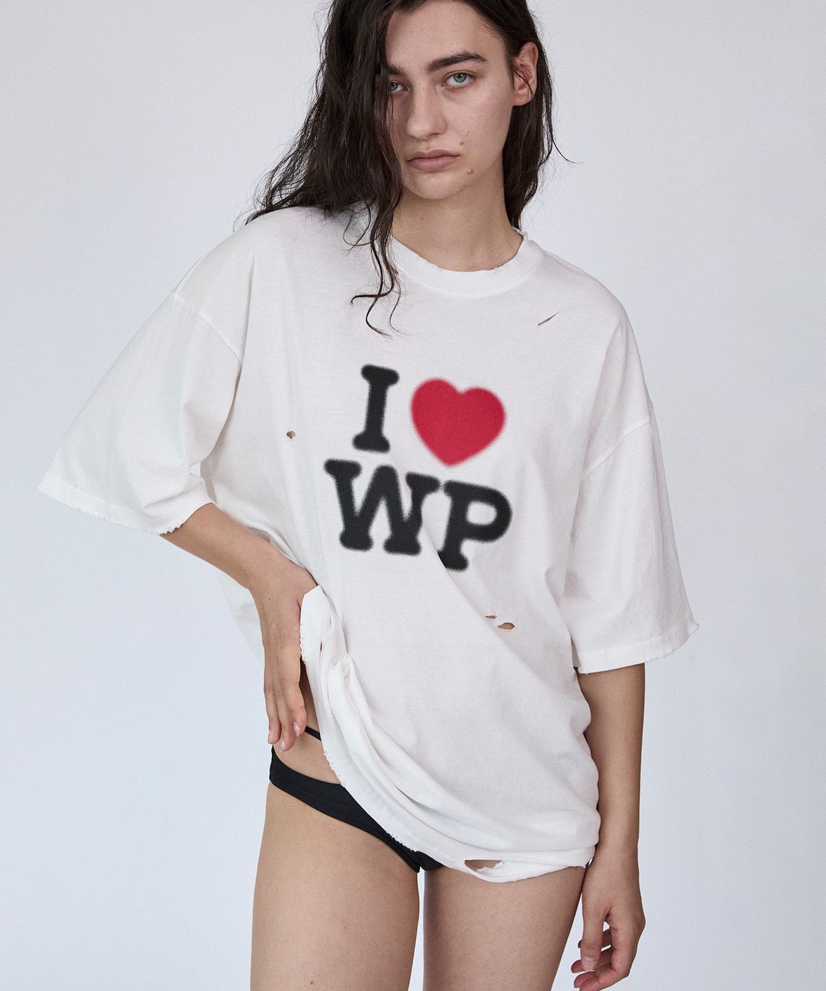 홀페이퍼(WHOLE PAPER) I LOVE WP 데미지 티셔츠 (오프화이트)