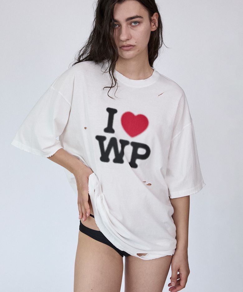 I LOVE WP 데미지 티셔츠 (오프화이트)