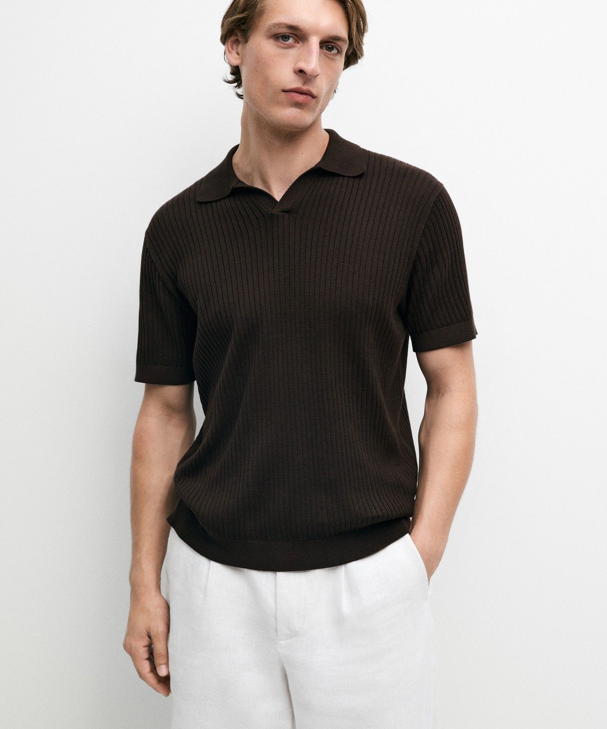 마시모두띠(MASSIMO DUTTI) 100% 코튼 골지 니트 폴로 스웨터